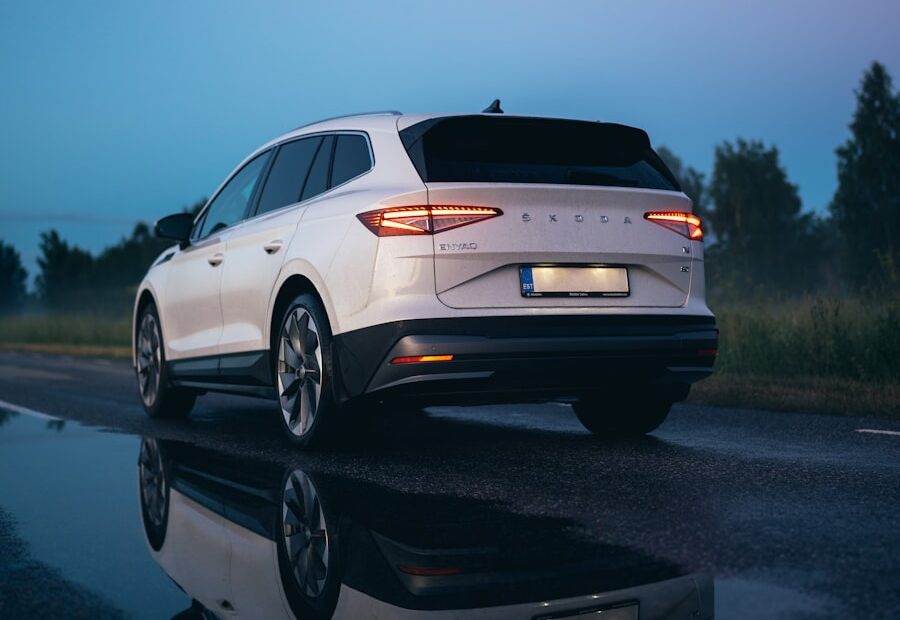 a white car on a road